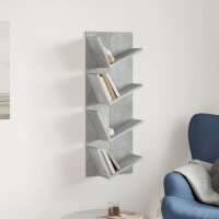 vidaXL Wand-B&uuml;cherregal mit 4 F&auml;chern Betongrau 33x16x90 cm