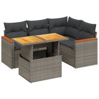 vidaXL 5-tlg. Garten-Sofagarnitur mit Kissen Grau Poly Rattan