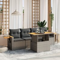 vidaXL 5-tlg. Garten-Sofagarnitur mit Kissen Grau Poly Rattan