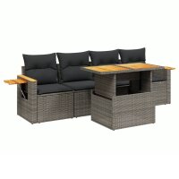 vidaXL 5-tlg. Garten-Sofagarnitur mit Kissen Grau Poly Rattan