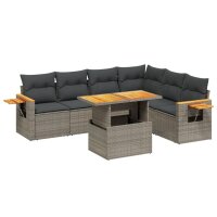 vidaXL 7-tlg. Garten-Sofagarnitur mit Kissen Grau Poly Rattan