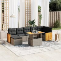 vidaXL 8-tlg. Garten-Sofagarnitur mit Kissen Grau Poly Rattan