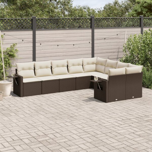 vidaXL 9-tlg. Garten-Sofagarnitur mit Kissen Braun Poly Rattan