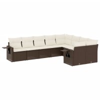 vidaXL 9-tlg. Garten-Sofagarnitur mit Kissen Braun Poly Rattan