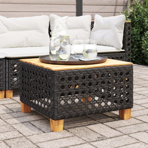 vidaXL Gartentisch Schwarz 55x55x36 cm Poly Rattan Akazienholz