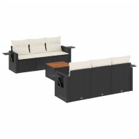 vidaXL 7-tlg. Garten-Sofagarnitur mit Kissen Schwarz Poly Rattan