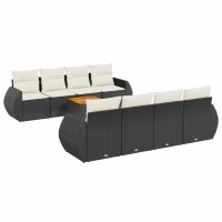 vidaXL 9-tlg. Garten-Sofagarnitur mit Kissen Schwarz Poly Rattan