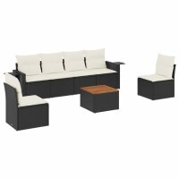 vidaXL 7-tlg. Garten-Sofagarnitur mit Kissen Schwarz Poly Rattan