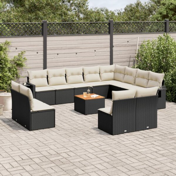 vidaXL 13-tlg. Garten-Sofagarnitur mit Kissen Schwarz Poly Rattan