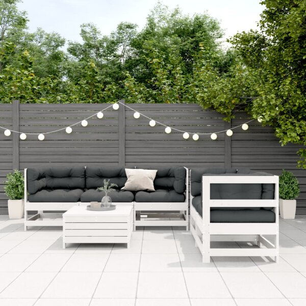 vidaXL 6-tlg. Garten-Lounge-Set mit Kissen Wei&szlig; Massivholz Kiefer