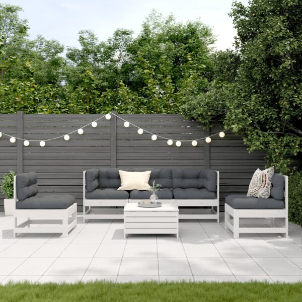 vidaXL 6-tlg. Garten-Lounge-Set mit Kissen Wei&szlig; Massivholz Kiefer