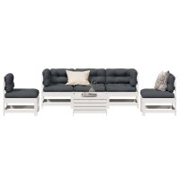 vidaXL 6-tlg. Garten-Lounge-Set mit Kissen Wei&szlig; Massivholz Kiefer