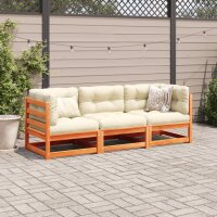 vidaXL 3-tlg. Garten-Sofagarnitur Wachsbraun Massivholz Kiefer