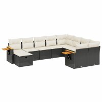 vidaXL 10-tlg. Garten-Sofagarnitur mit Kissen Schwarz Poly Rattan