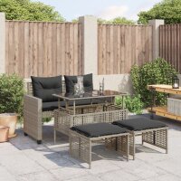 vidaXL 4-tlg. Garten-Sofagarnitur mit Kissen Hellgrau Poly Rattan Glas