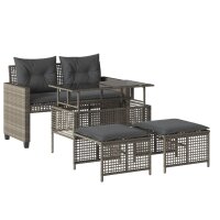 vidaXL 4-tlg. Garten-Sofagarnitur mit Kissen Hellgrau Poly Rattan Glas