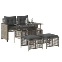 vidaXL 4-tlg. Garten-Sofagarnitur mit Kissen Hellgrau Poly Rattan Glas