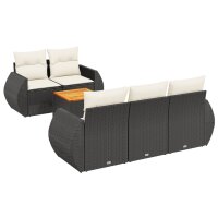 vidaXL 6-tlg. Garten-Sofagarnitur mit Kissen Schwarz Poly Rattan