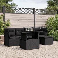 vidaXL 6-tlg. Garten-Sofagarnitur mit Kissen Schwarz Poly...