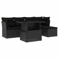 vidaXL 6-tlg. Garten-Sofagarnitur mit Kissen Schwarz Poly...