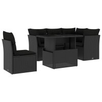 vidaXL 6-tlg. Garten-Sofagarnitur mit Kissen Schwarz Poly...