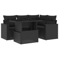 vidaXL 5-tlg. Garten-Sofagarnitur mit Kissen Schwarz Poly...