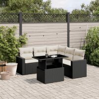 vidaXL 6-tlg. Garten-Sofagarnitur mit Kissen Schwarz Poly...