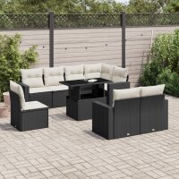 vidaXL 9-tlg. Garten-Sofagarnitur mit Kissen Schwarz Poly Rattan