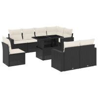 vidaXL 9-tlg. Garten-Sofagarnitur mit Kissen Schwarz Poly Rattan