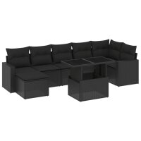 vidaXL 8-tlg. Garten-Sofagarnitur mit Kissen Schwarz Poly Rattan