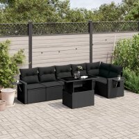 vidaXL 7-tlg. Garten-Sofagarnitur mit Kissen Schwarz Poly Rattan