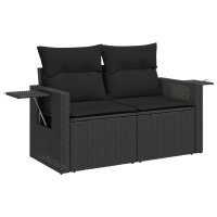 vidaXL 7-tlg. Garten-Sofagarnitur mit Kissen Schwarz Poly Rattan