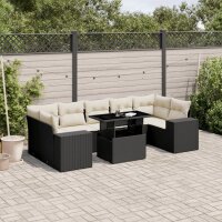 vidaXL 8-tlg. Garten-Sofagarnitur mit Kissen Schwarz Poly Rattan