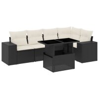 vidaXL 6-tlg. Garten-Sofagarnitur mit Kissen Schwarz Poly Rattan