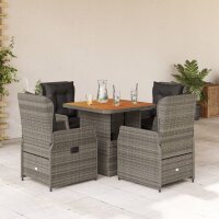 vidaXL 5-tlg. Garten-Essgruppe mit Kissen Grau Poly Rattan