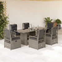 vidaXL 7-tlg. Garten-Essgruppe mit Kissen Hellgrau Poly...