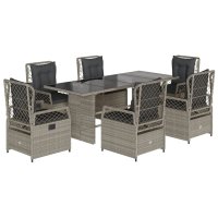 vidaXL 7-tlg. Garten-Essgruppe mit Kissen Hellgrau Poly...