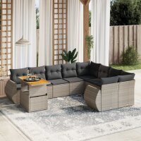 vidaXL 10-tlg. Garten-Sofagarnitur mit Kissen Grau Poly...