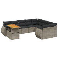 vidaXL 10-tlg. Garten-Sofagarnitur mit Kissen Grau Poly...