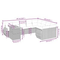 vidaXL 10-tlg. Garten-Sofagarnitur mit Kissen Grau Poly Rattan