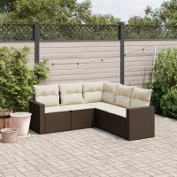 vidaXL 5-tlg. Garten-Sofagarnitur mit Kissen Braun Poly Rattan