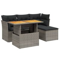 vidaXL 6-tlg. Garten-Sofagarnitur mit Kissen Grau Poly Rattan