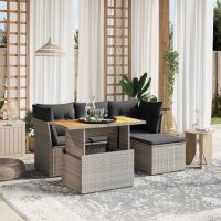 vidaXL 6-tlg. Garten-Sofagarnitur mit Kissen Grau Poly Rattan