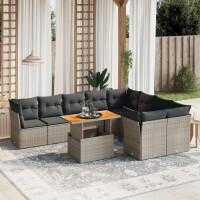 vidaXL 10-tlg. Garten-Sofagarnitur mit Kissen Grau Poly...