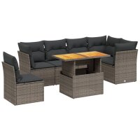 vidaXL 7-tlg. Garten-Sofagarnitur mit Kissen Grau Poly Rattan