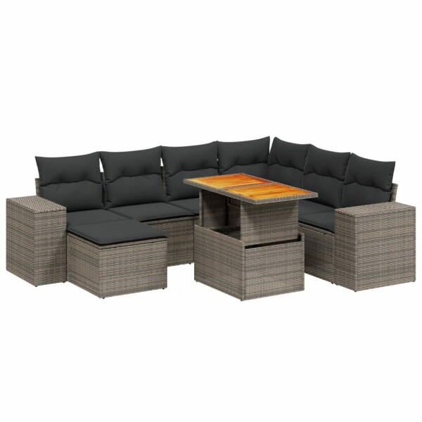 vidaXL 8-tlg. Garten-Sofagarnitur mit Kissen Grau Poly Rattan