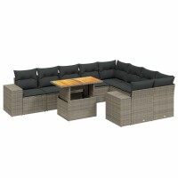 vidaXL 10-tlg. Garten-Sofagarnitur mit Kissen Grau Poly...