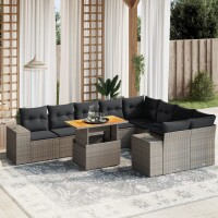 vidaXL 10-tlg. Garten-Sofagarnitur mit Kissen Grau Poly...