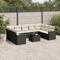 vidaXL 10-tlg. Garten-Sofagarnitur mit Kissen Schwarz Poly Rattan