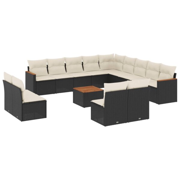 vidaXL 14-tlg. Garten-Sofagarnitur mit Kissen Schwarz Poly Rattan